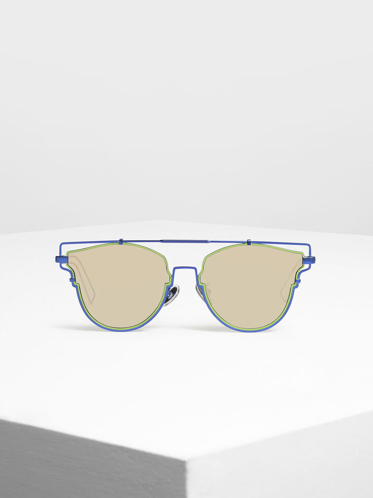 Wire Frame Geometric Sunglasses, Blue, hi-res