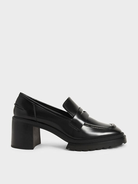 Penny Loafer Pumps, Black, hi-res