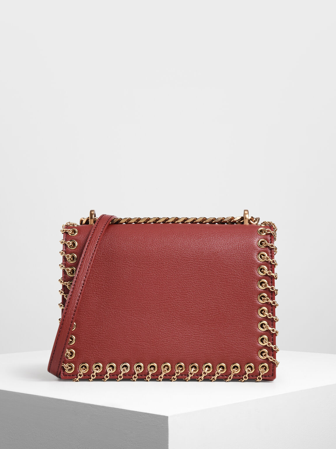 Chain Trim Crossbody Bag, Red, hi-res