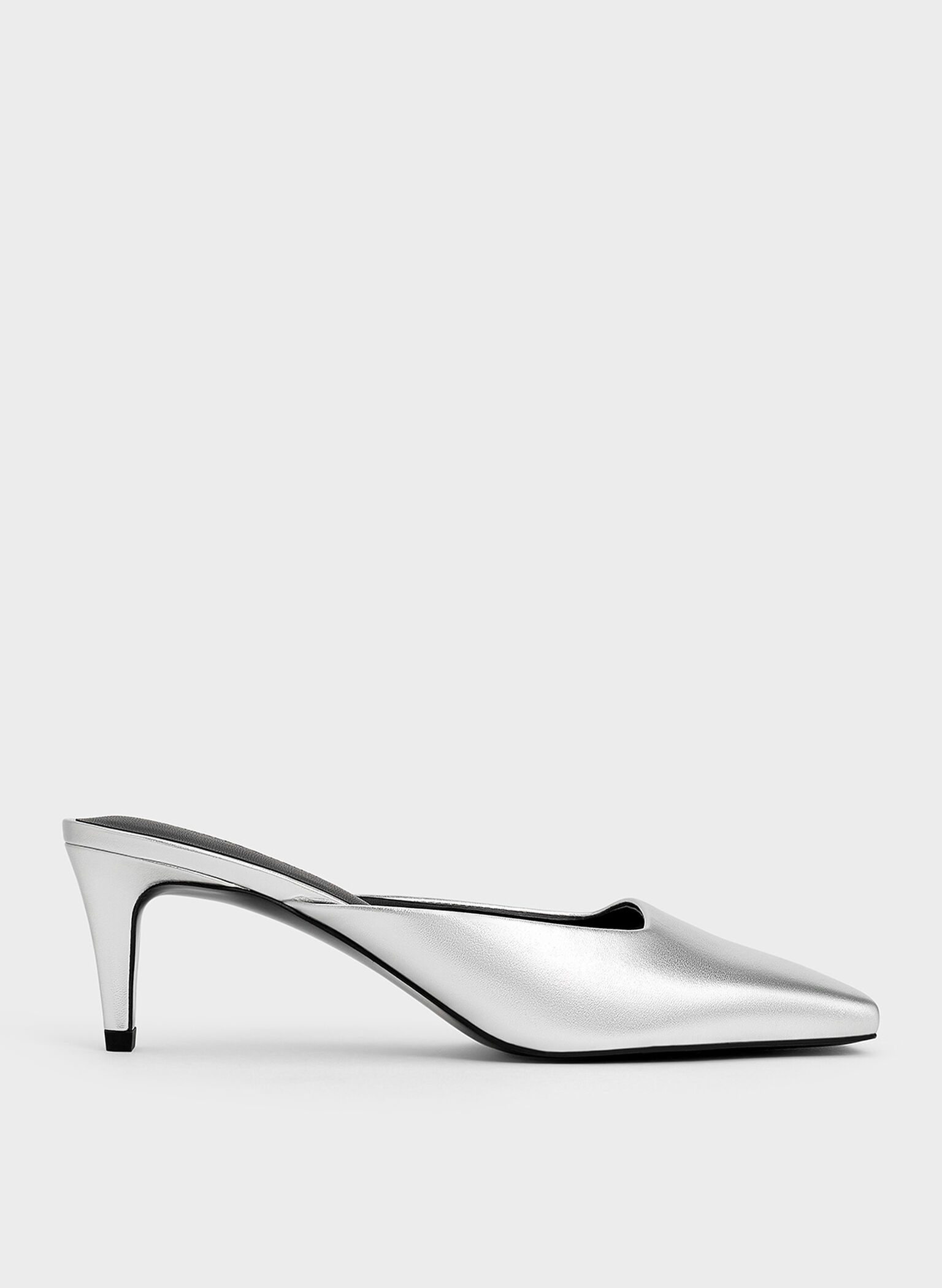 Metallic Square-Toe Blade-Heel Mules, Silver, hi-res