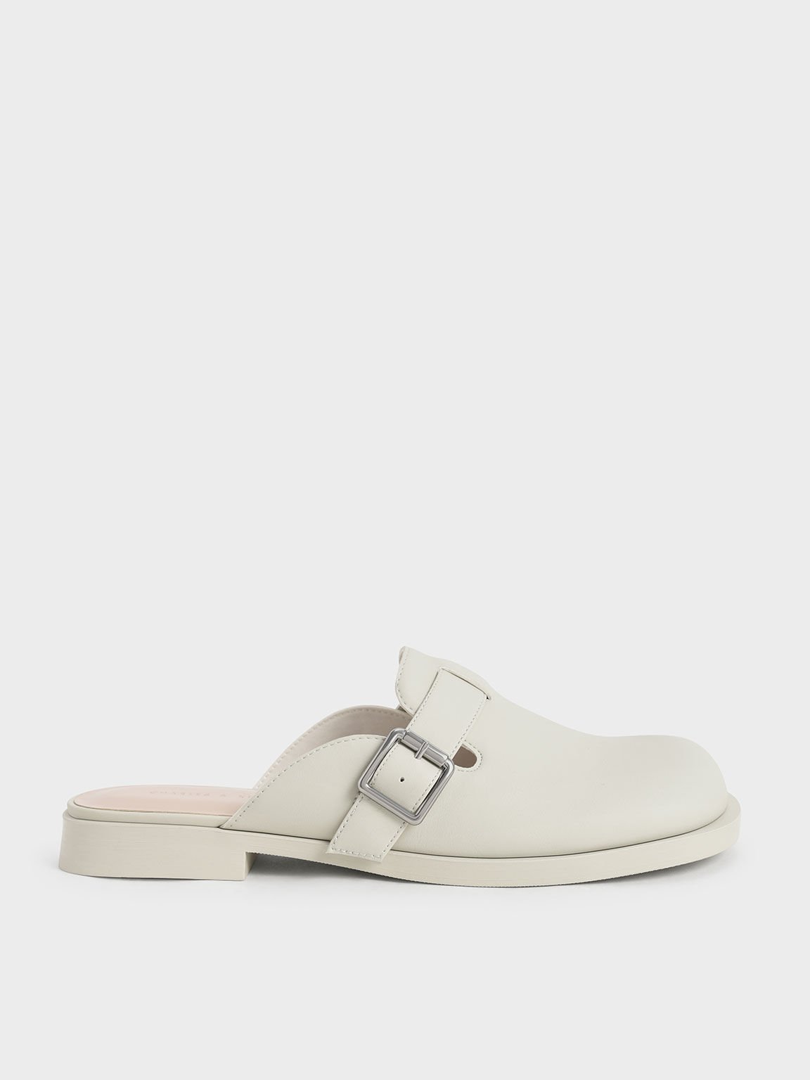 Buckled Round-Toe Loafer Mules, Chalk, hi-res