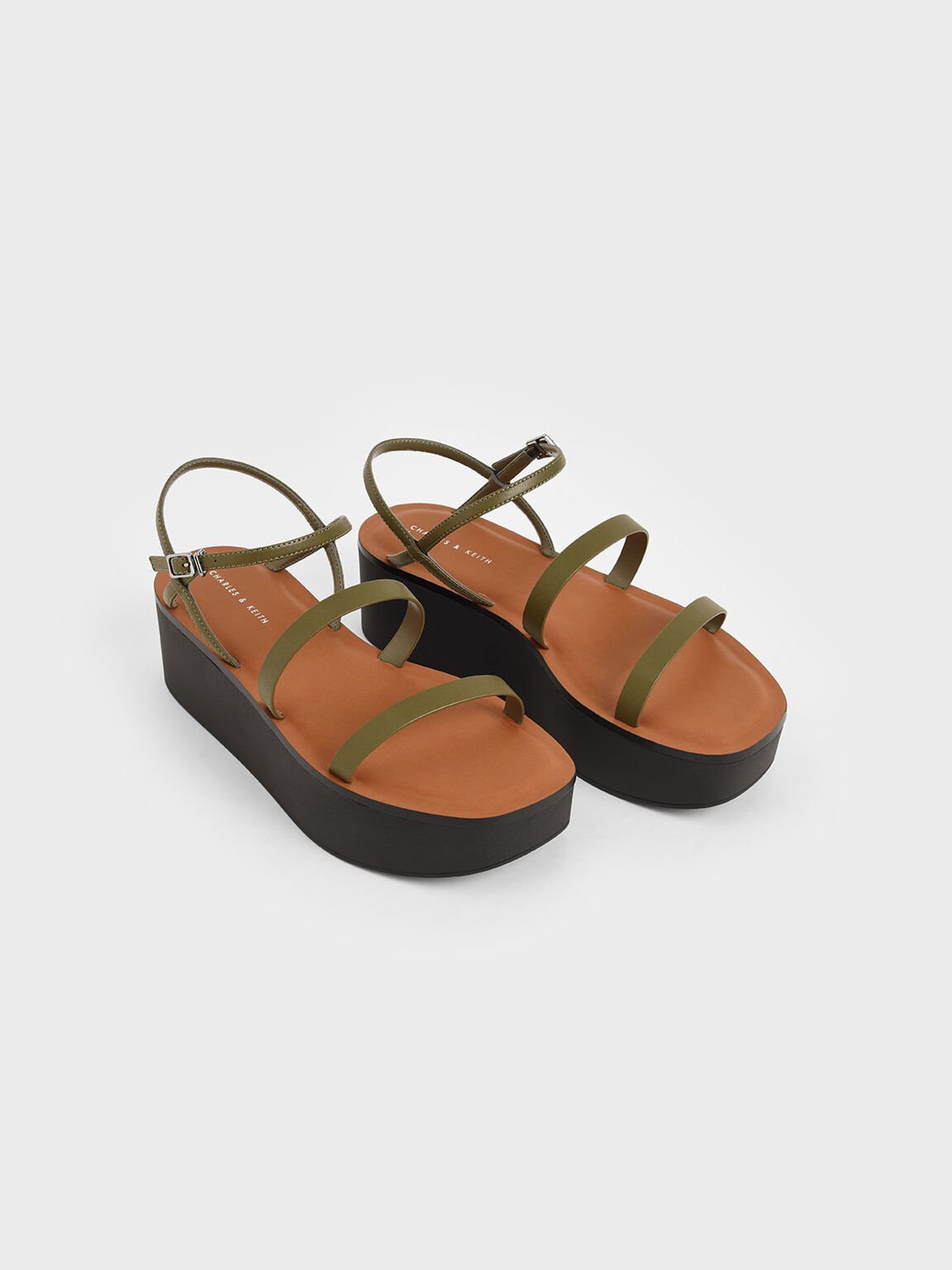 Strappy Flatform Sandals, Olive, hi-res