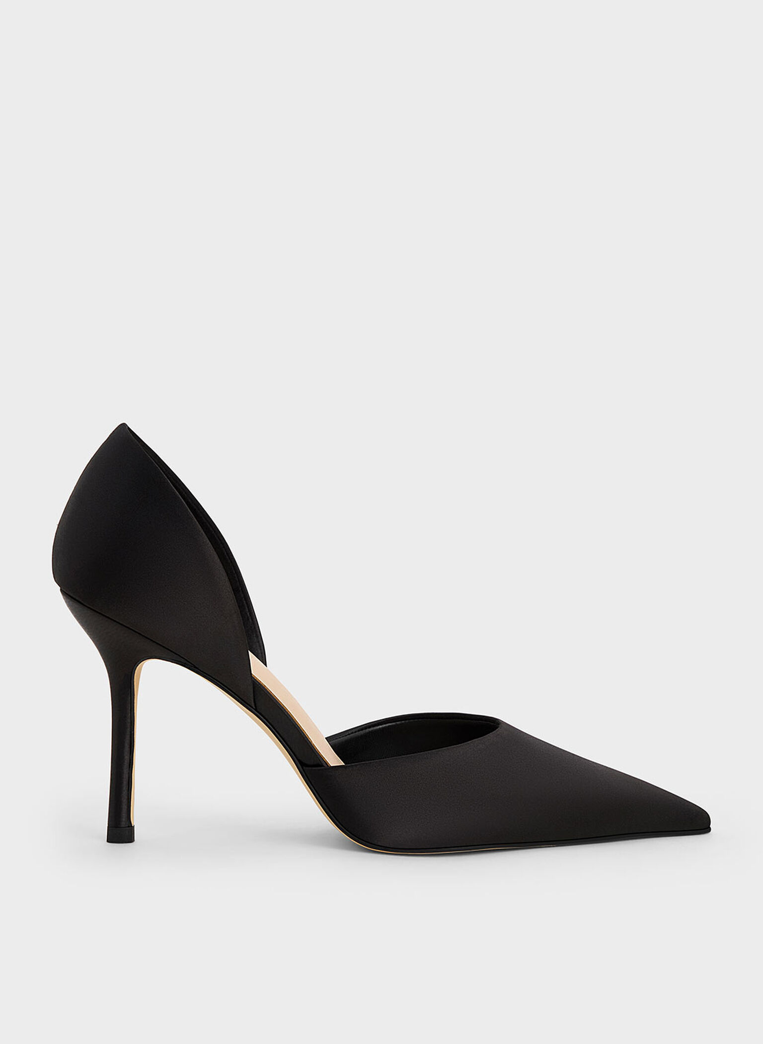 Satin Pointed-Toe D'Orsay Pumps, Black Textured, hi-res
