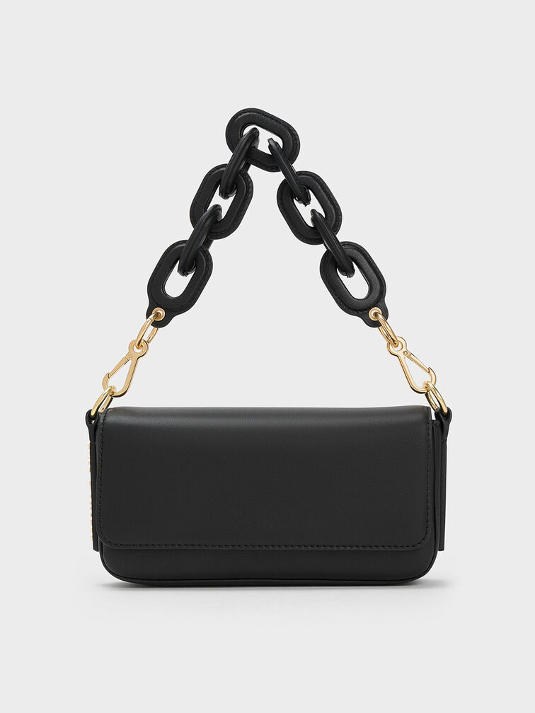 Charles & Keith Front Flap Top Handle Crossbody Bag in Black