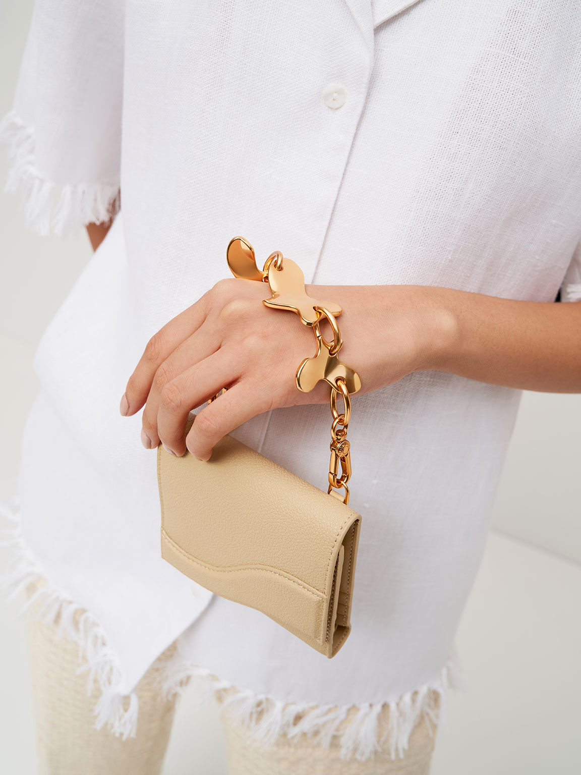 Verity Chain Handle Small Wallet, Beige, hi-res