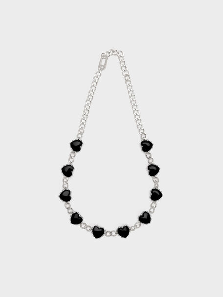 Heart Motif Choker Necklace, Black, hi-res