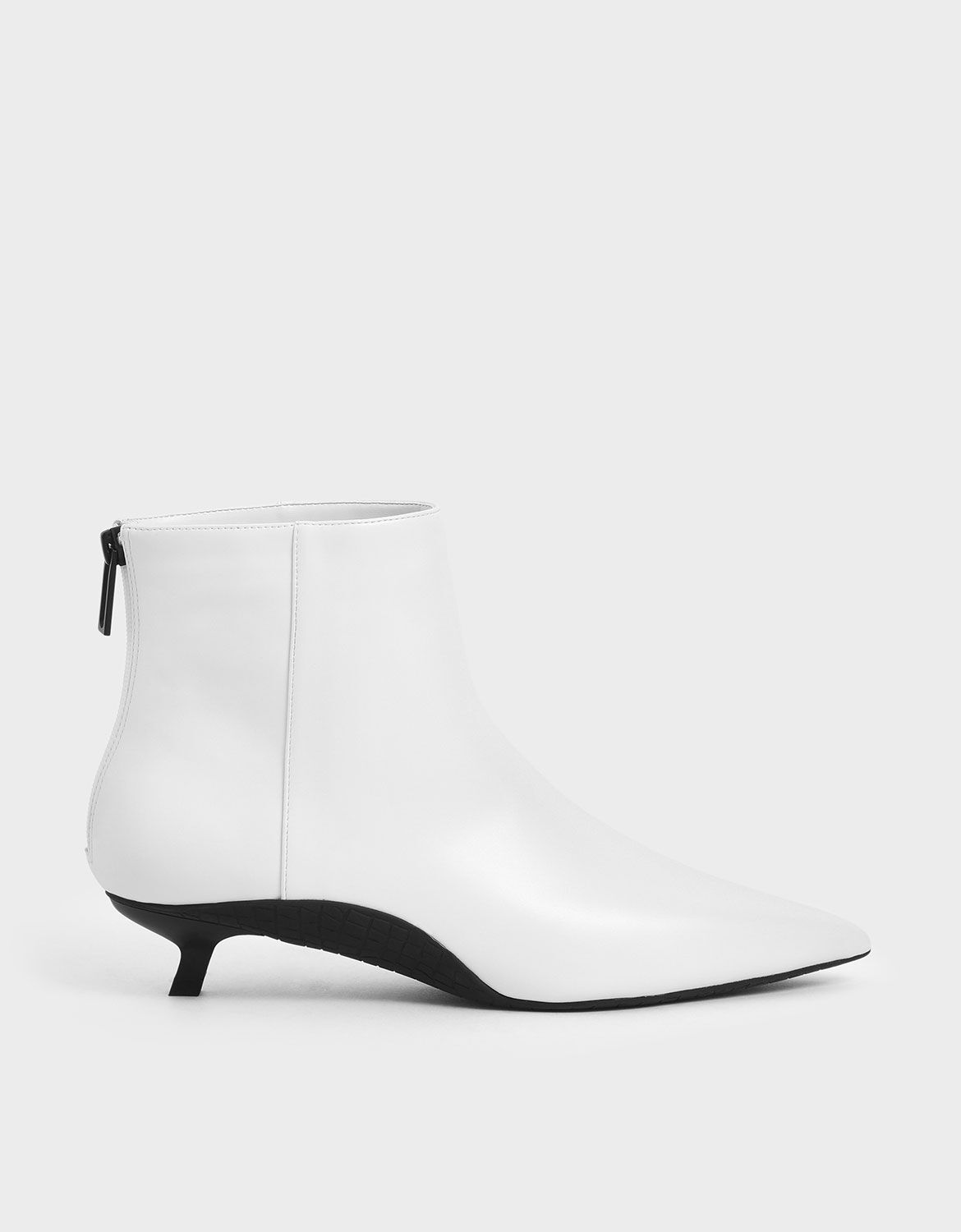 White Two-Tone Kitten Heel Ankle Boots 