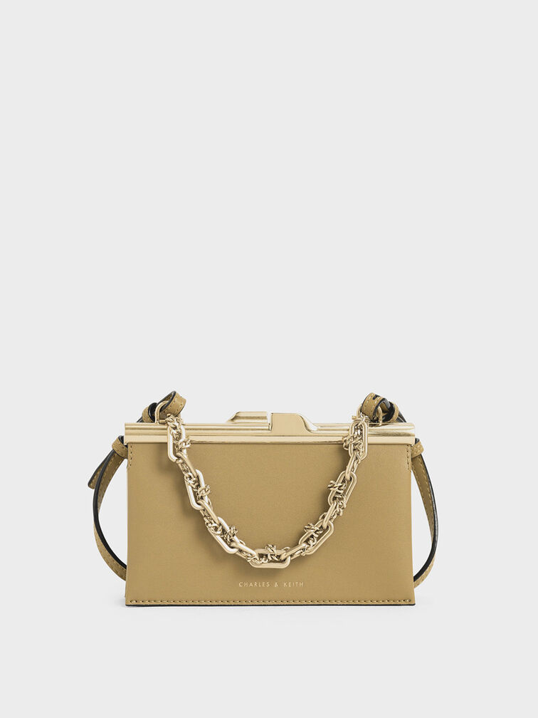 Boxy Chunky Chain Clutch, Sand, hi-res