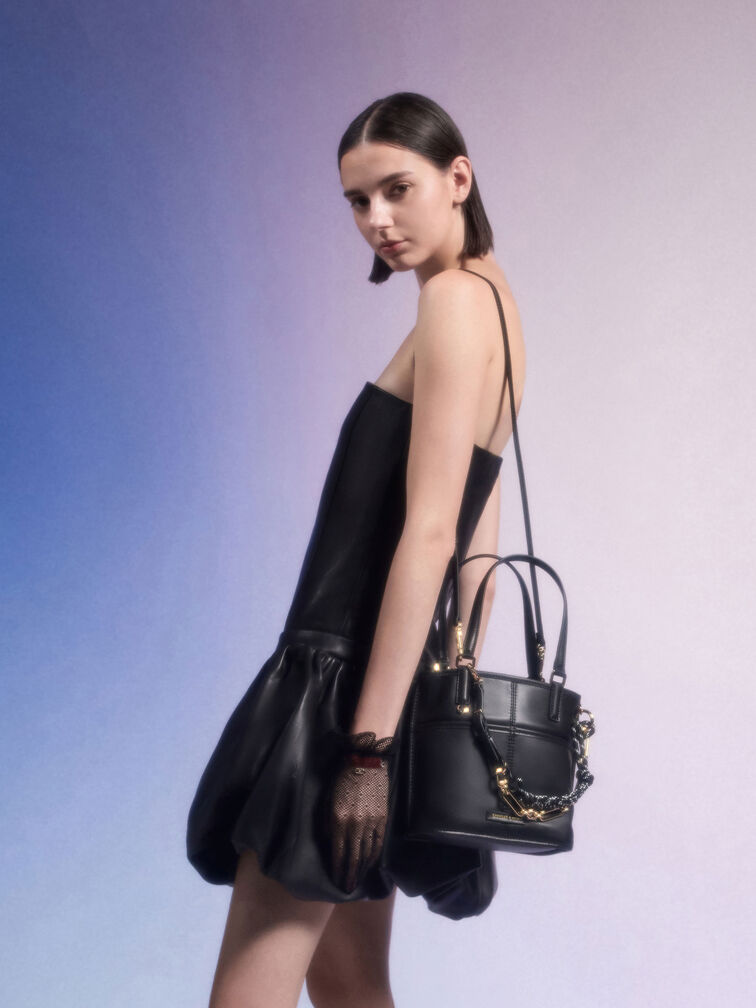 Addison Knotted-Rope Double-Handle Tote Bag, Black, hi-res