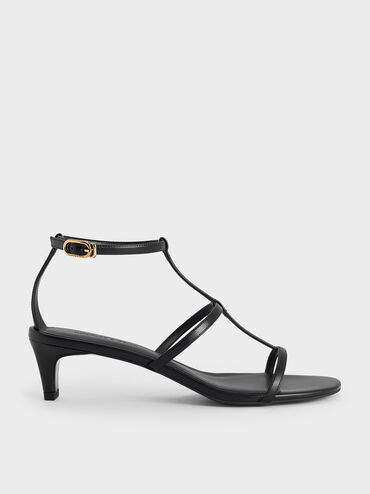 T-Bar Kitten-Heel Ankle-Strap Sandals, Black, hi-res