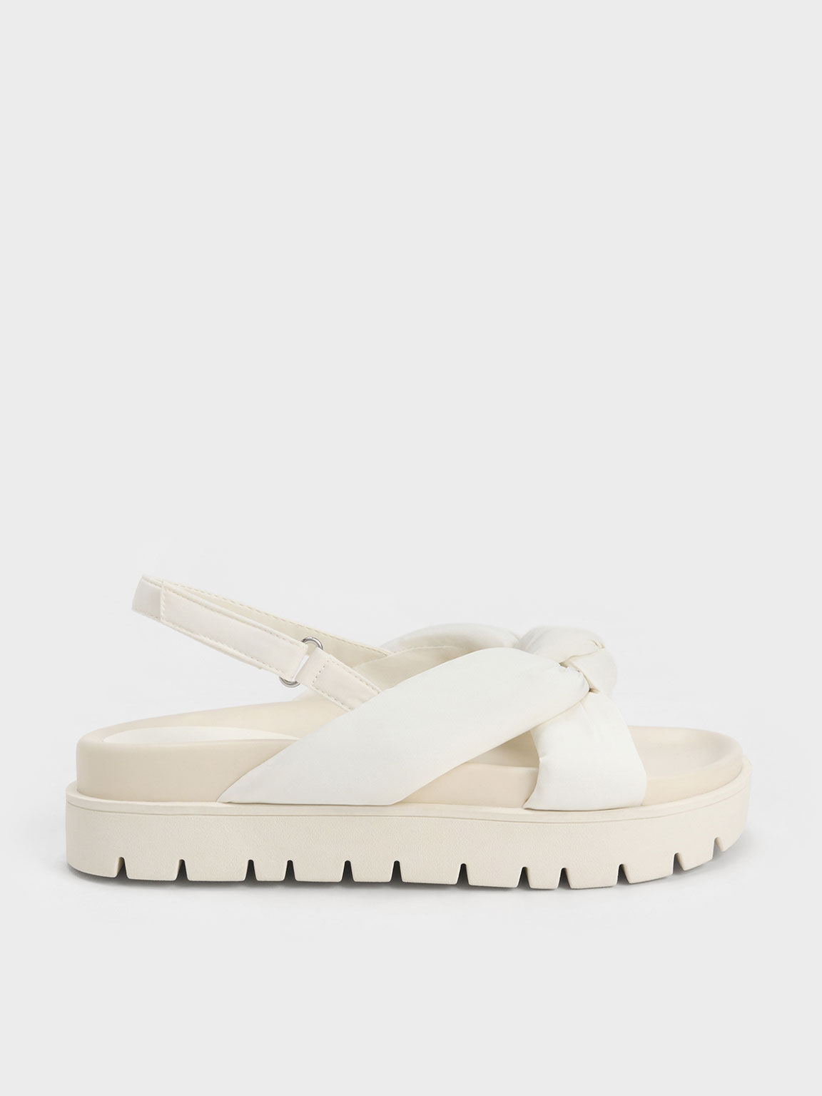 White Nylon Knotted Flatform Sandals - CHARLES & KEITH US