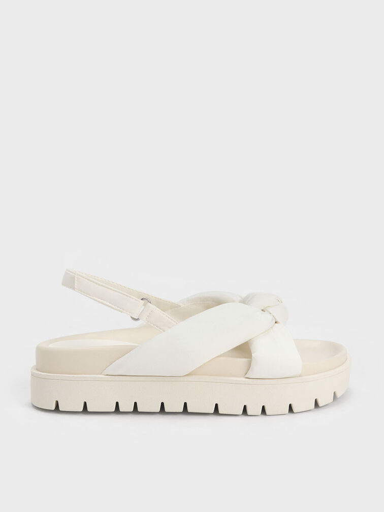 Sandalias con plataforma plana anudada de nailon, Blanco, hi-res