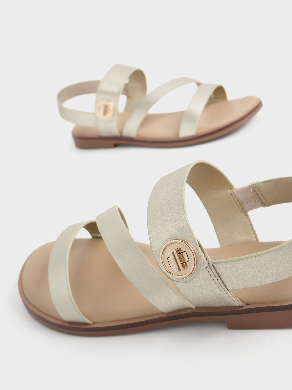 Girls' Metallic Buckle Sandals, Gold, hi-res