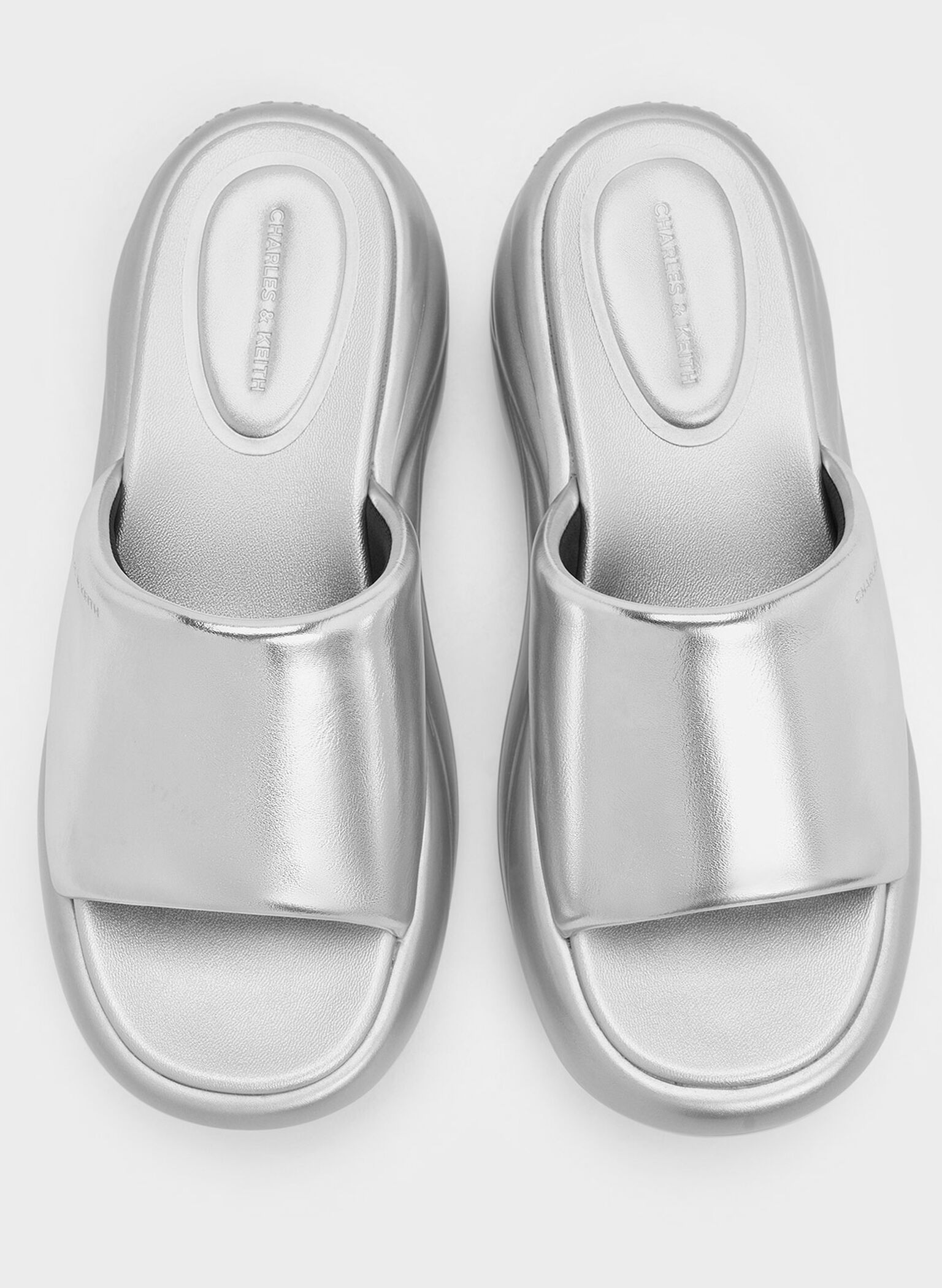 Metallic Wide-Strap Curved Platform Sports Sandals, Silver, hi-res
