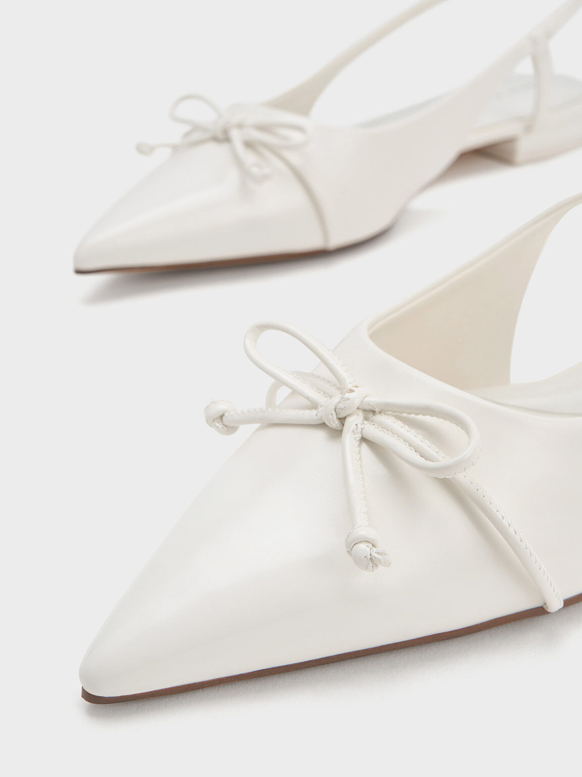 Bow Pointed-Toe Slingback Ballerinas, White, hi-res