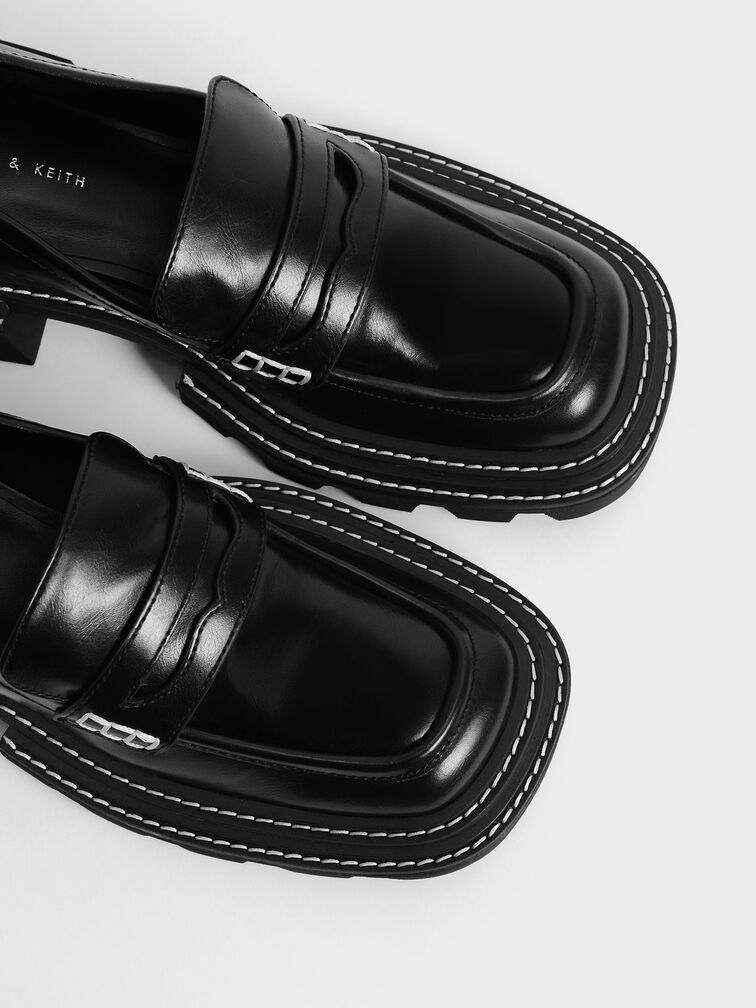 Perline Chunky Penny Loafers, Black, hi-res