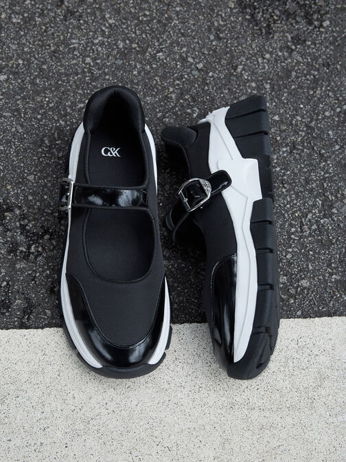 Yunna Leather & Recycled Fabric Mary Jane Sneakers, Black, hi-res