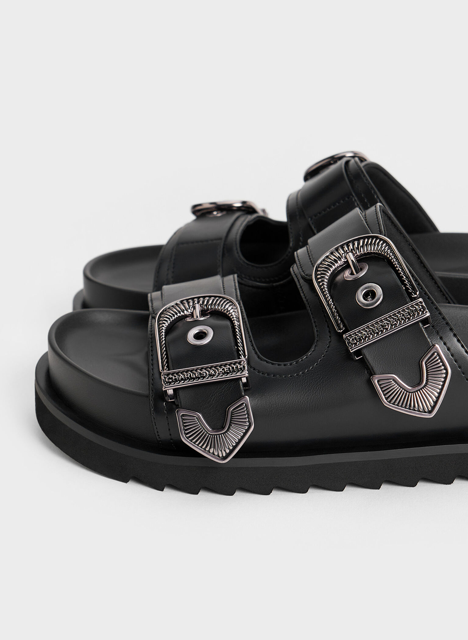 Kirke Buckled Double-Strap Sandals, Black, hi-res