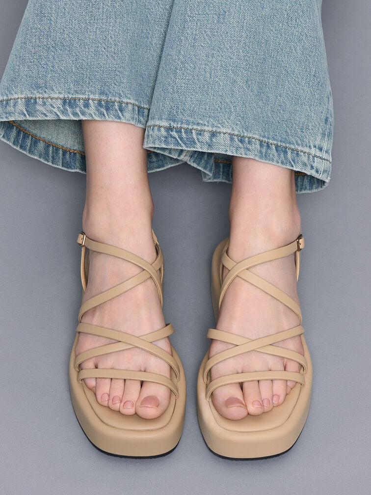 Sand Strappy Padded Flatforms - CHARLES & KEITH US