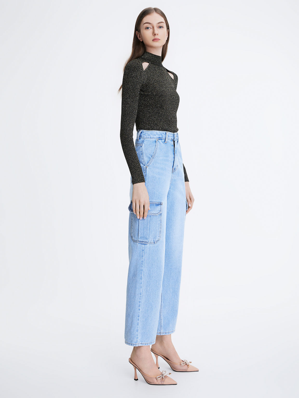 Bow-Tie Mesh Mules, Nude, hi-res