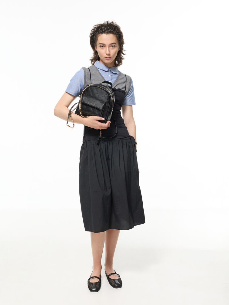 Ellory Mesh Slingback Mary Jane Flats, Black Textured, hi-res