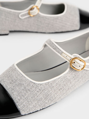 Cap-Toe Knitted Mary Janes, Light Grey, hi-res