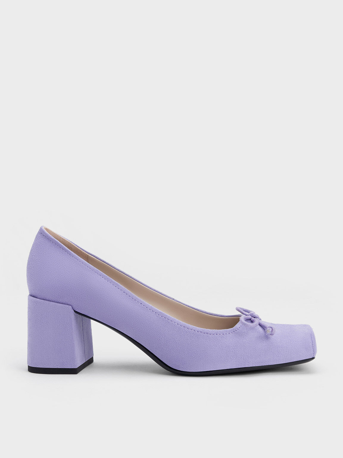 蝴蝶結方頭粗跟鞋, 紫色, hi-res
