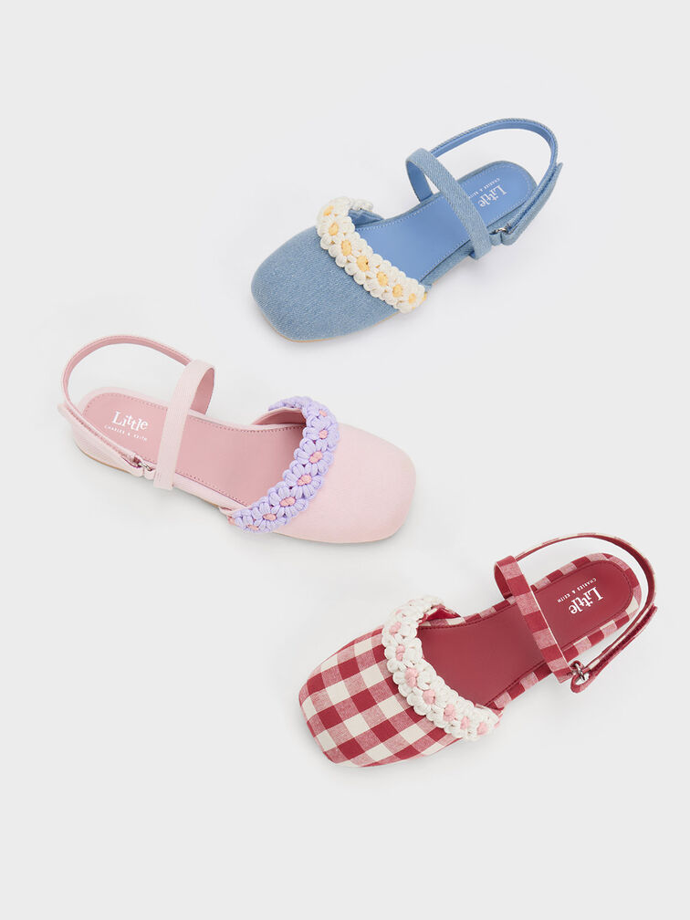 兒童編織小花帶平底鞋, 淺藍色, hi-res