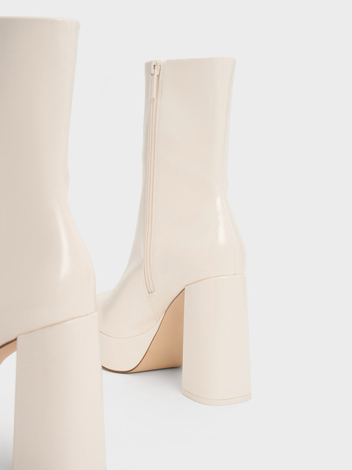 Vikina White Leather Cone Heel Ankle Boot