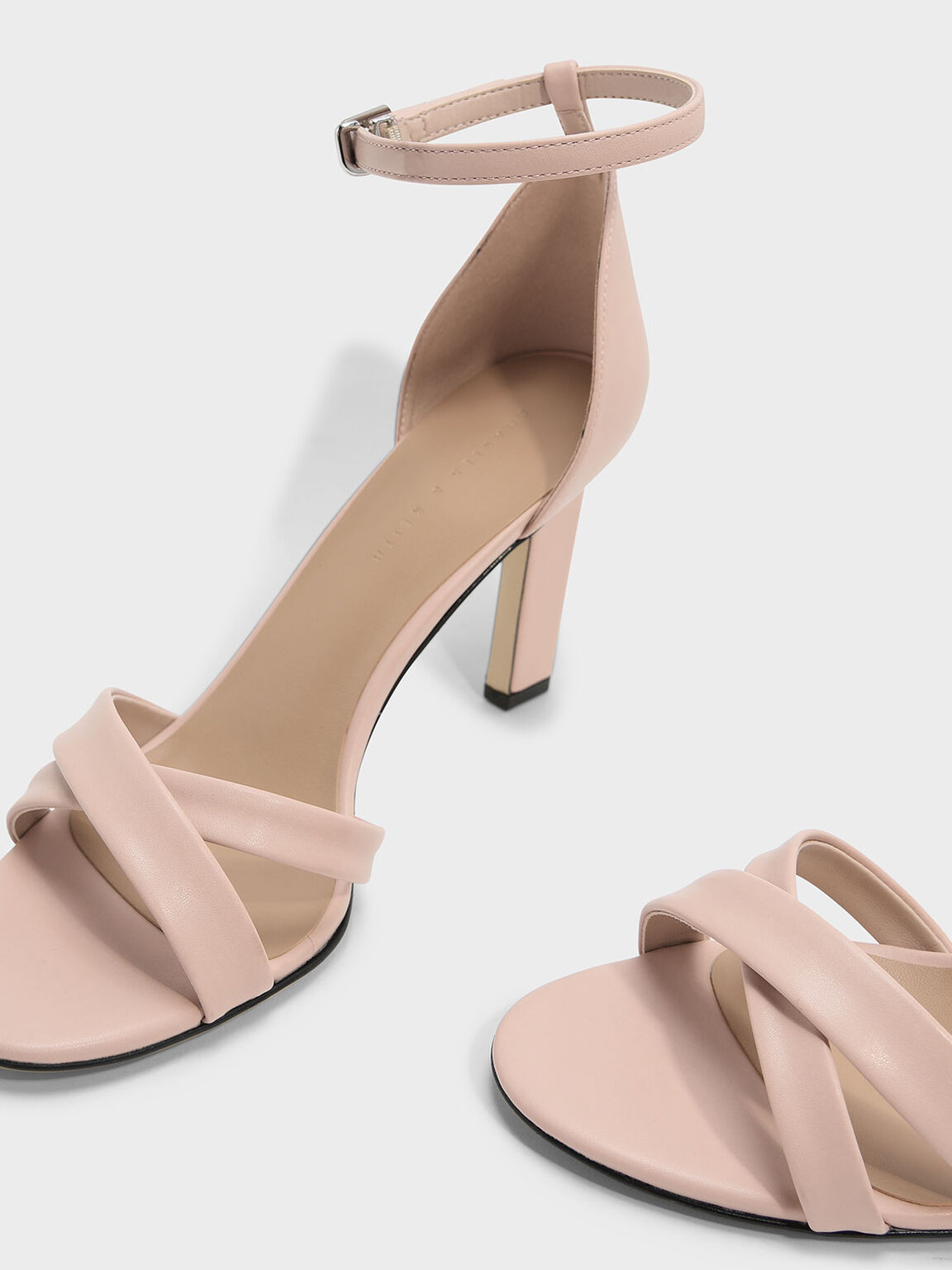 Ankle Strap Criss Cross Heeled Sandals, Nude, hi-res