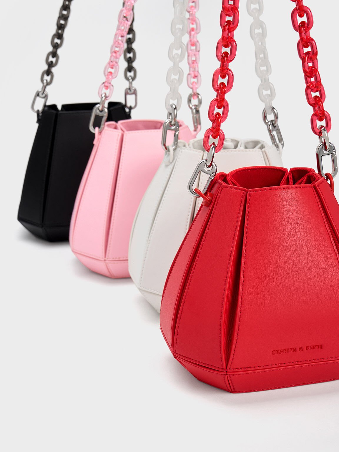 Geometric Structured Bucket Bag, Light Pink, hi-res
