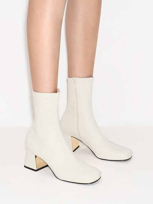 Metallic Trapeze Heel Ankle Boots, Chalk, hi-res