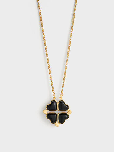Annalise Clover Heart Necklace, Black, hi-res