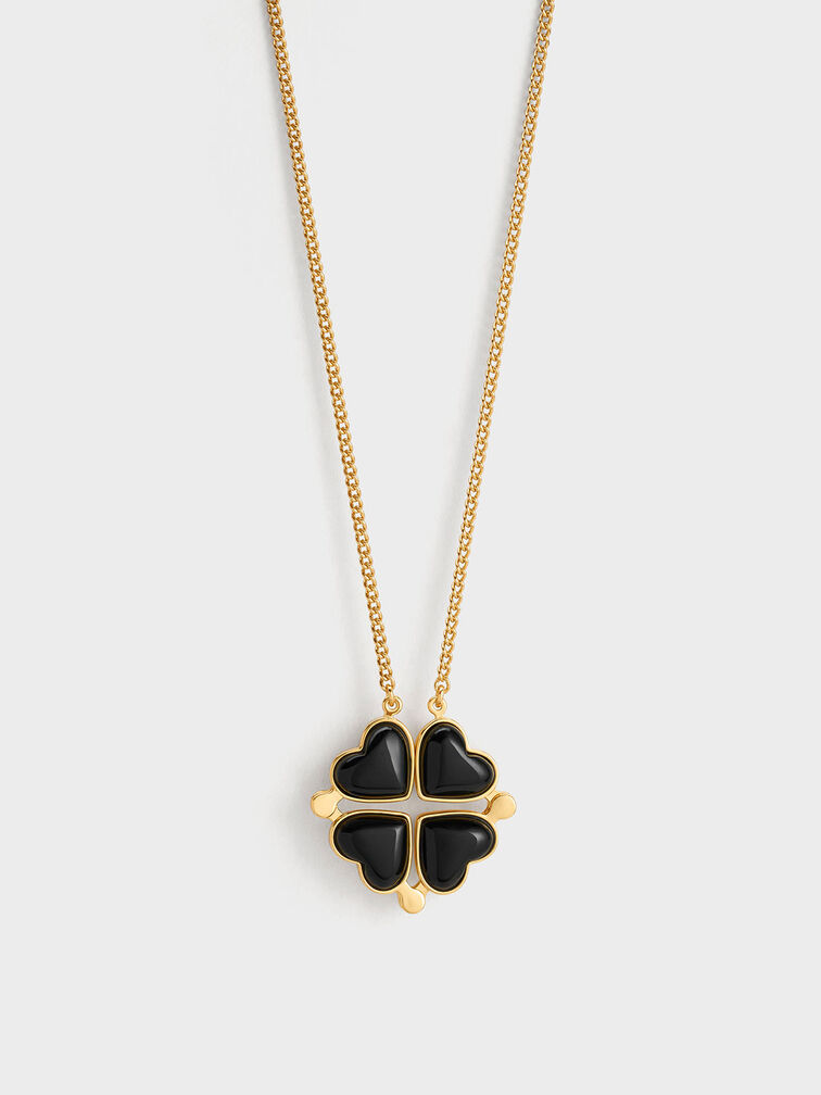 Annalise Clover Heart Necklace, Black, hi-res