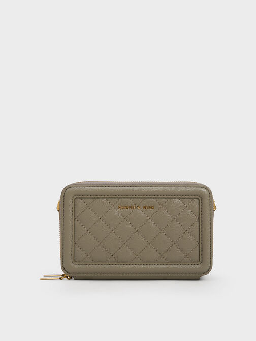 Quilted Boxy Long Wallet, Khaki, hi-res