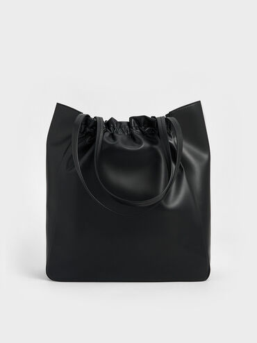Brigette Ruched Tote Bag, Noir, hi-res