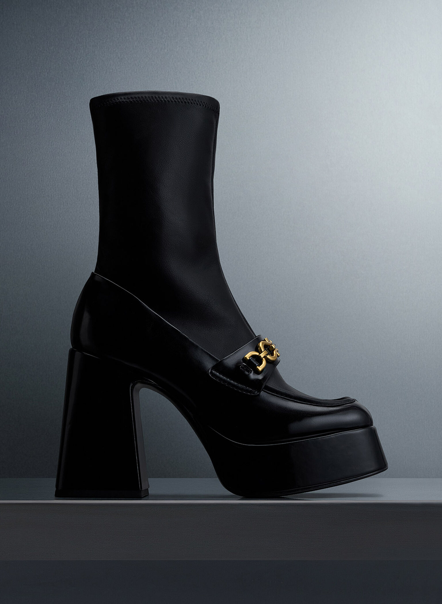 Botines de plataforma con acento metálico, Negro, hi-res