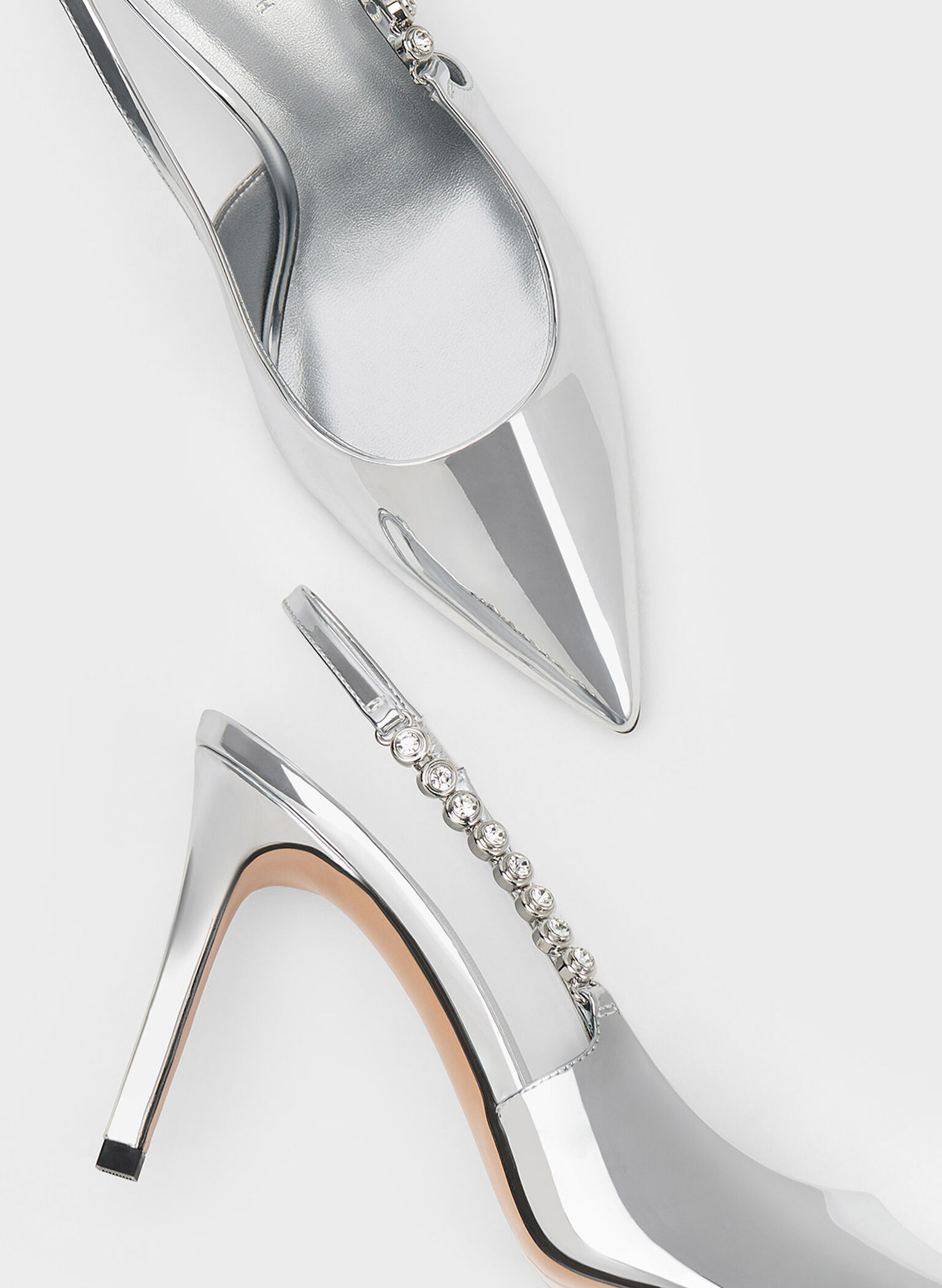 Flores Metallic Gem-Strap Slingback Pumps, Silver, hi-res