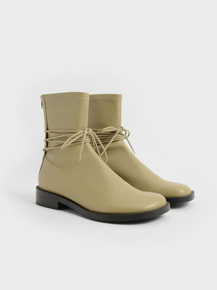 Lace-Detail Zip-Up Ankle Boots, Olive, hi-res