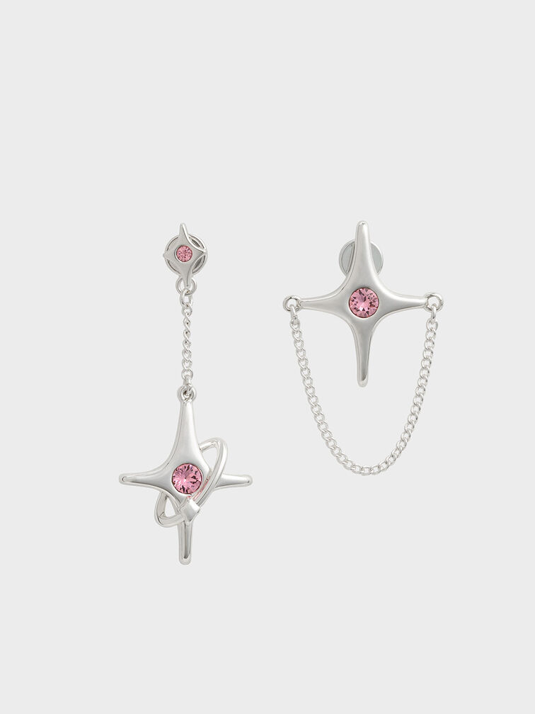 Estelle Star Crystal Mismatch Drop Earrings, Silver, hi-res