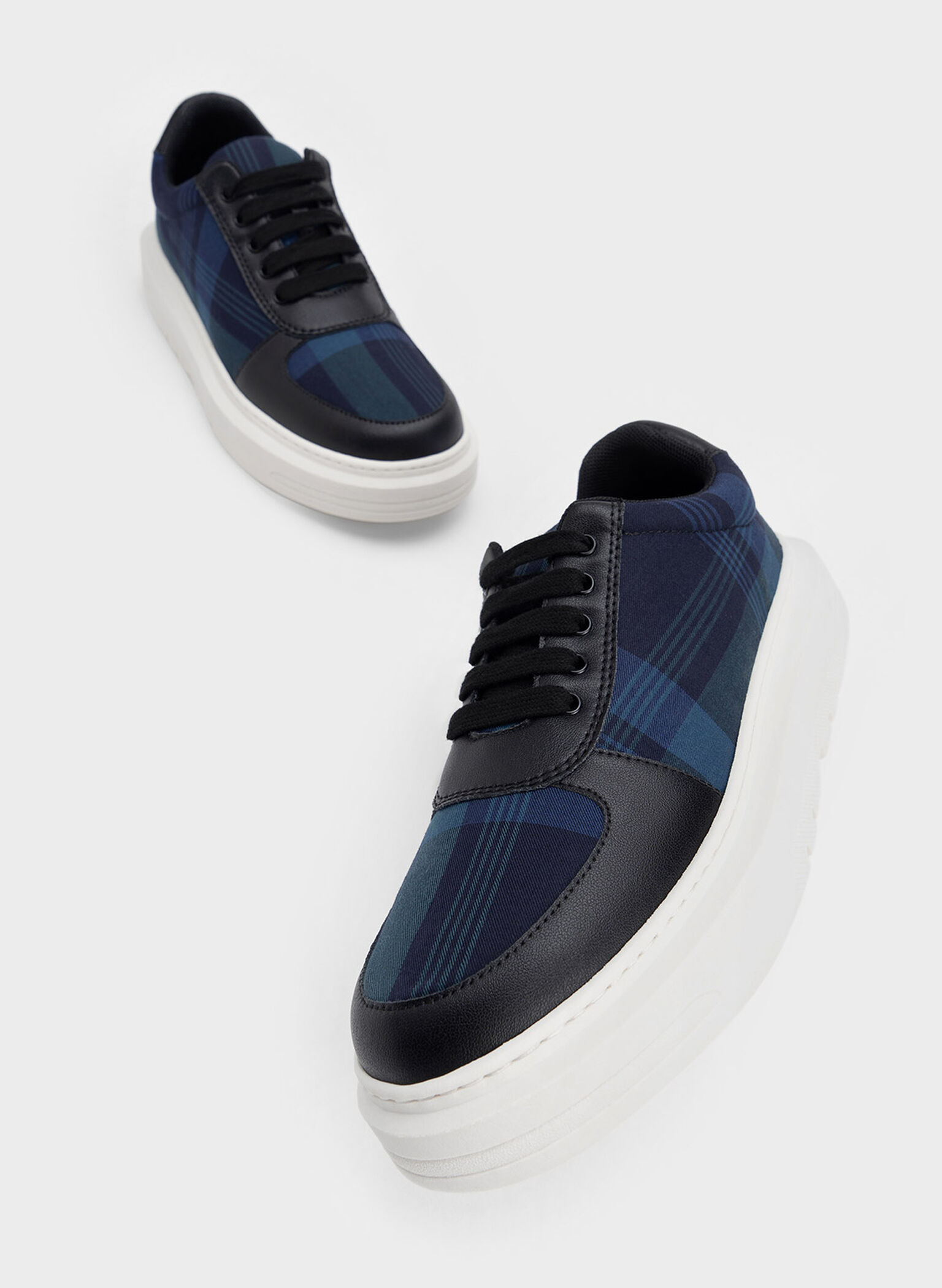 Stevie Tartan Print Sneakers, Black, hi-res
