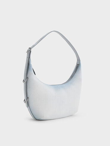 Bolso hobo curvo Bryna en denim, Denim claro desgastado, hi-res