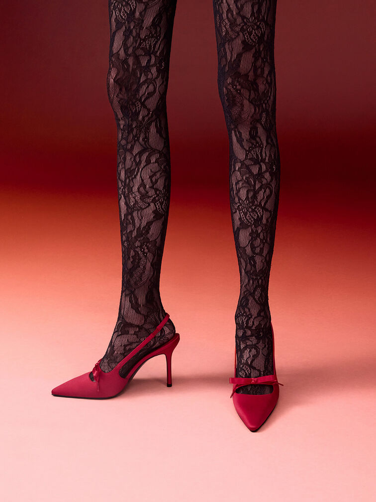 Zapatos destalonados de satén con lazo, Rojo, hi-res