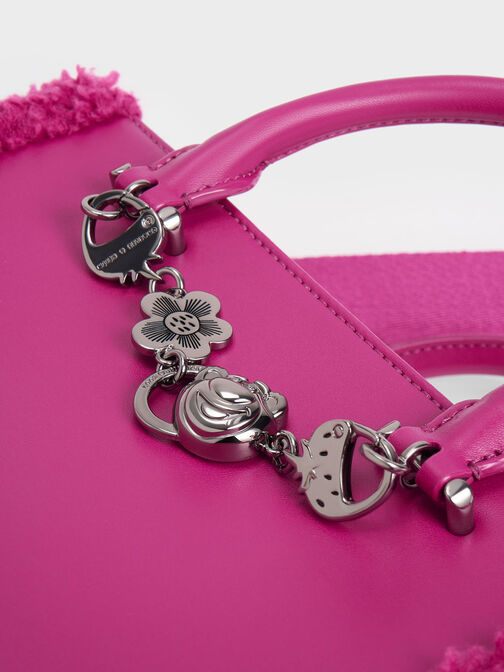 Lotso Fur-Trim Tote Bag, Fuchsia, hi-res