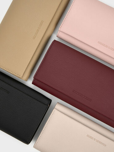 Muriel Front Flap Long Wallet, Burgundy, hi-res