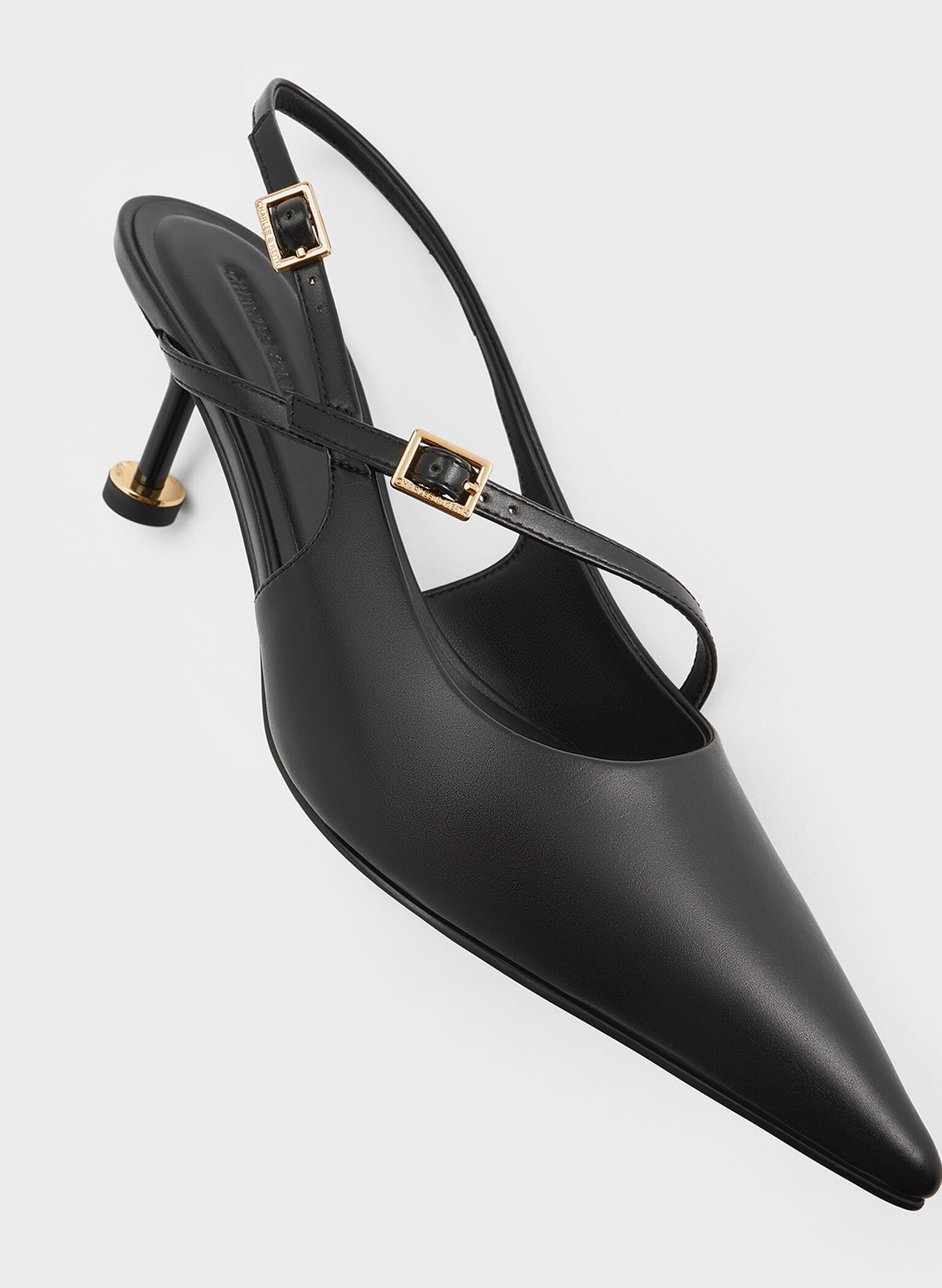 Buckled Sculptural-Heel Slingback Pumps, Black, hi-res