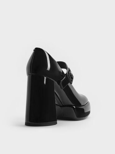 Patent Block-Heel Platform Mary Jane Pumps, Black Patent, hi-res