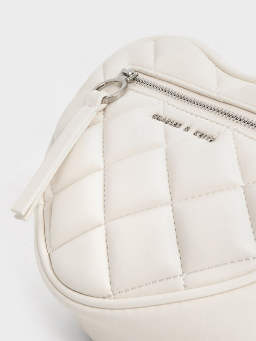 Bolso cruzado Philomena en forma de corazón efecto acolchado, Crema, hi-res