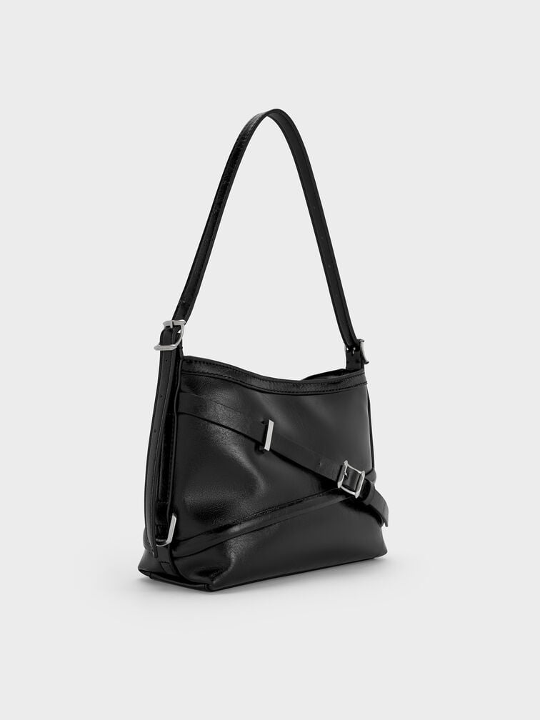Bolsa transversal Bryna com alça de fivela, Preto, hi-res