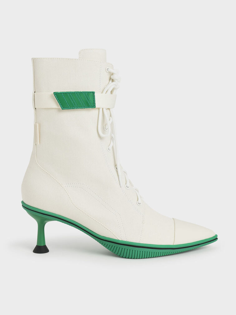 Recycled Cotton Lace-Up Ankle Boots, White, hi-res